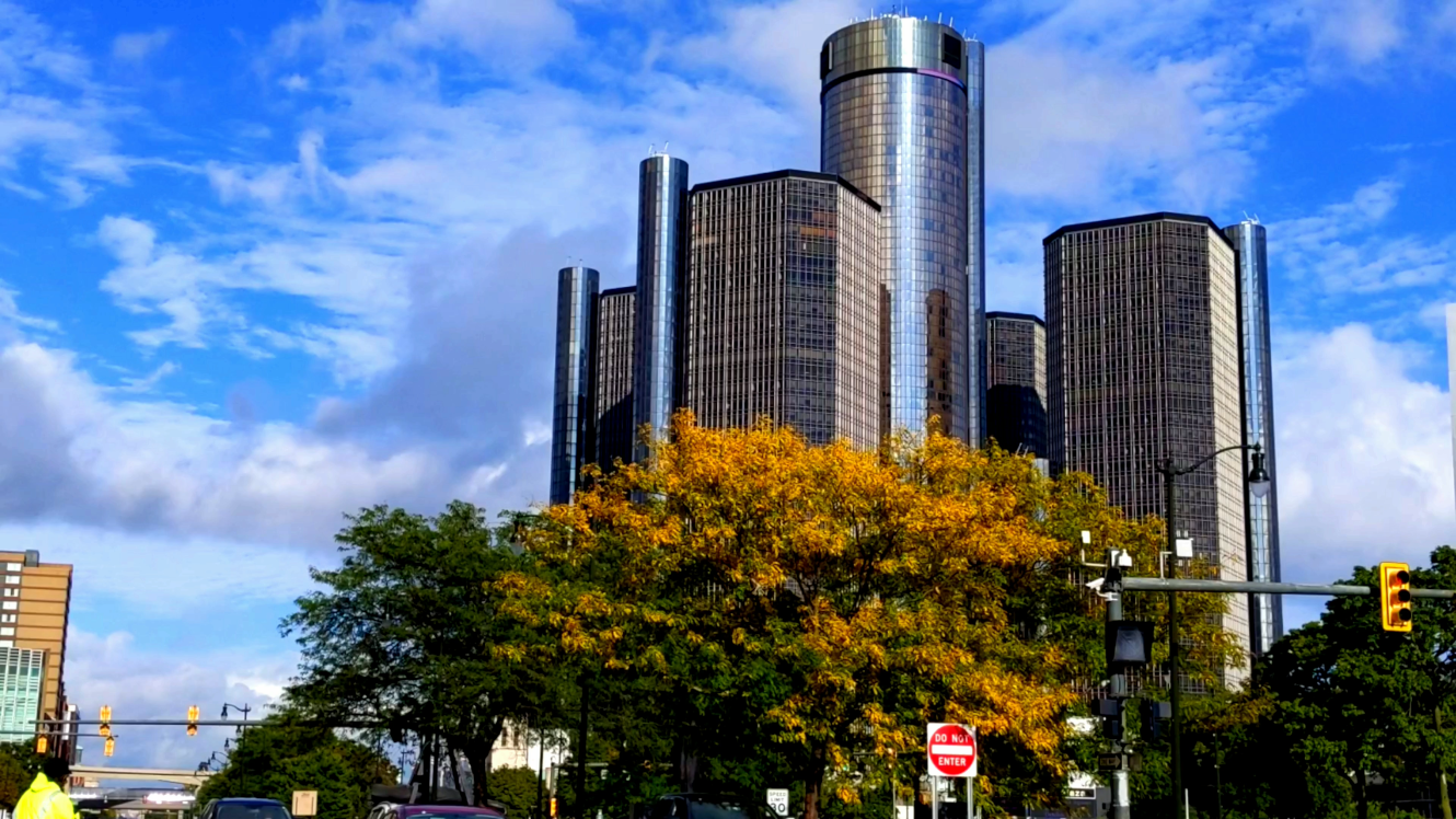 Time Lapse Of General Motors Headquarters & Renaissance Center On Sunny Fall Day Video