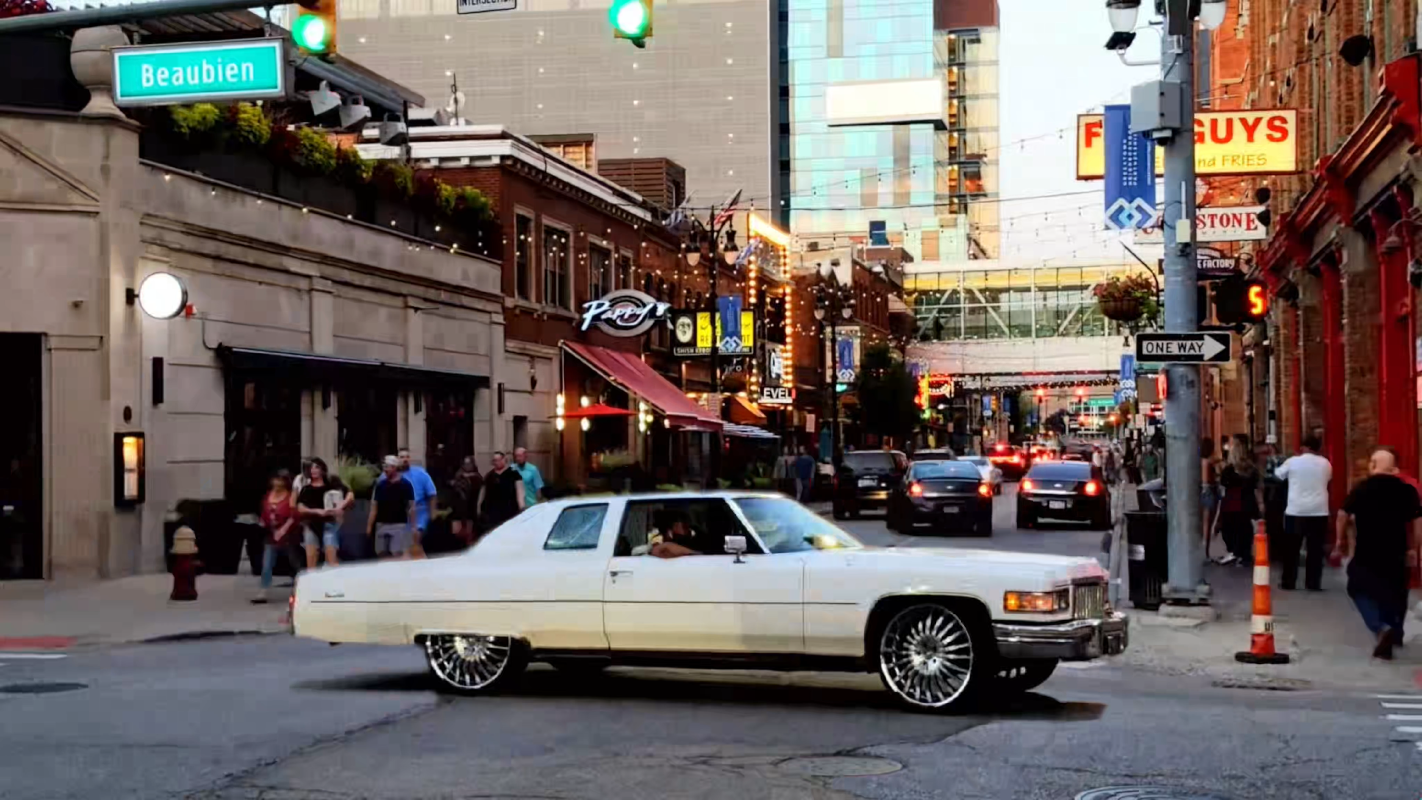 Cinemagraph Time Lapse Of Action All Around White Donk In Detroit's Greektown Video