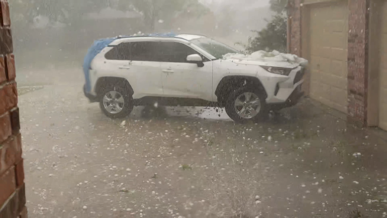 Severe Texas hailstorm, baseball-size hail pounds roof, breaks car windshield