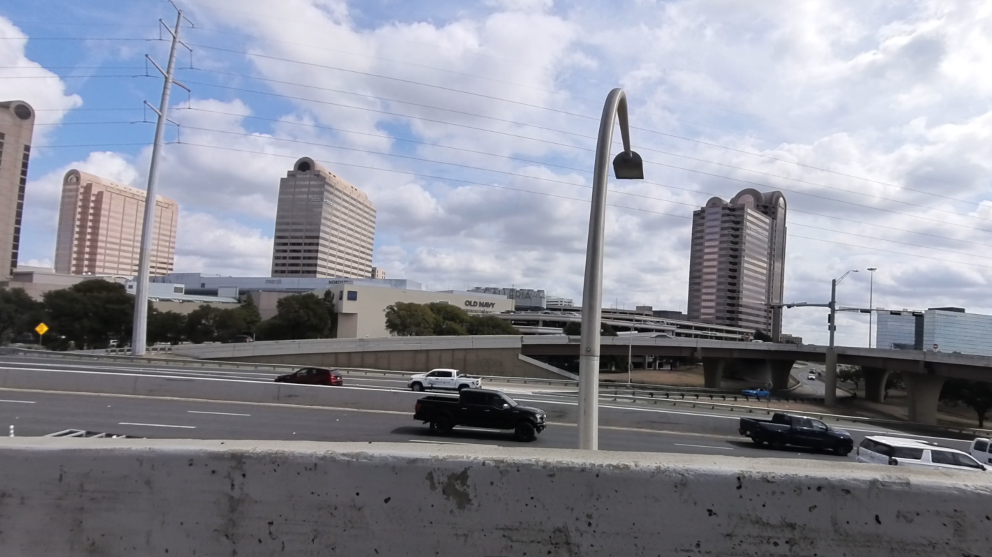 Urban driving plate, left side, entrance ramp, driving over 14-lane expressway