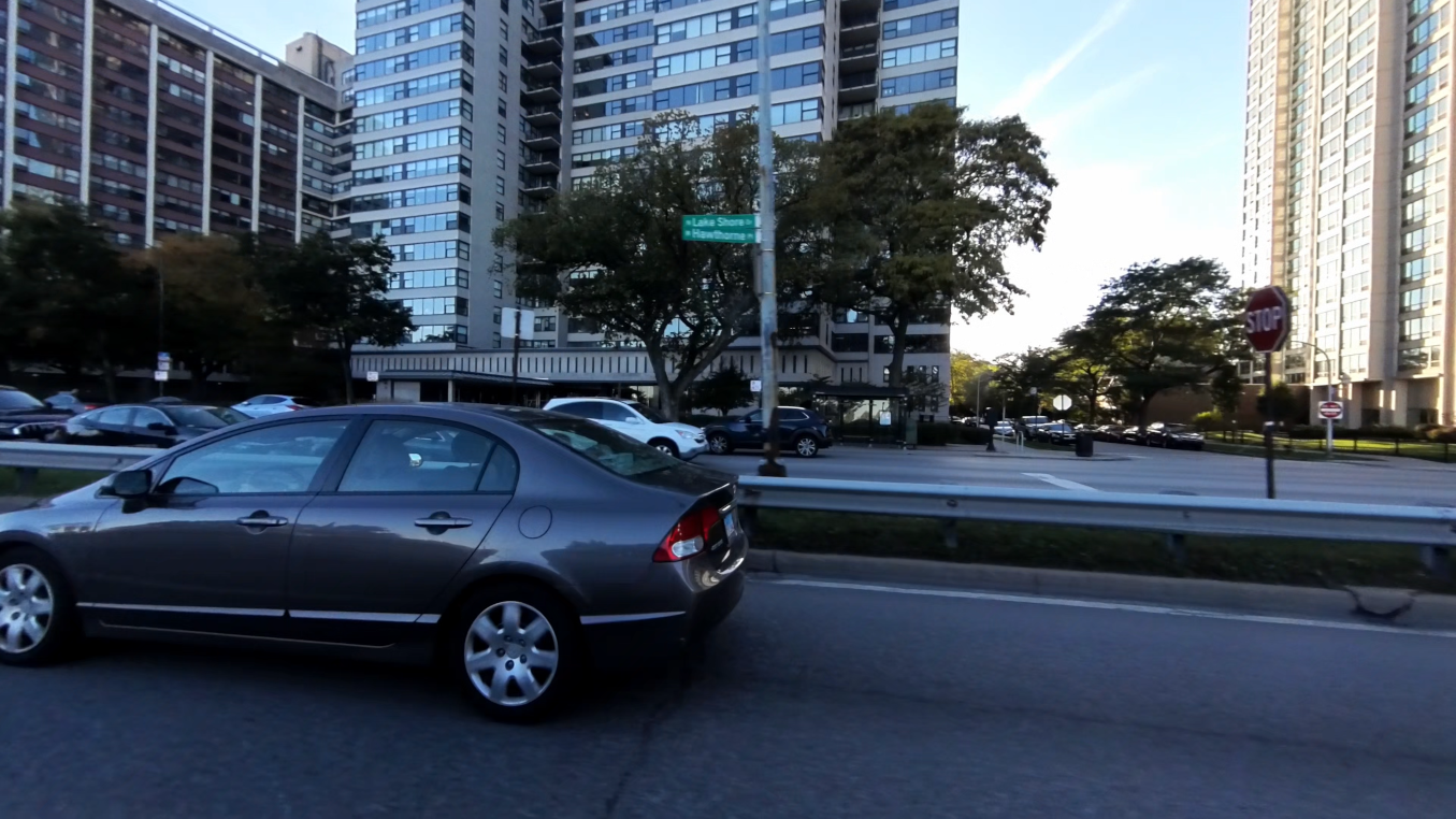 Steady driving plate driving south on Chicago's Lakeshore Drive in Northalstead